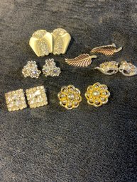 Vintage Lot Of Clip On Earrings Silver-tone With Rhinestone