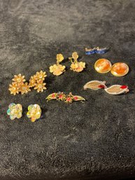 Vintage Lot Of Clip On Earrings Daisy/ Flowers/Aurora Borealis