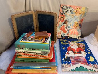 Vintage Kids Books And Student Schoolhouse  Slate Board