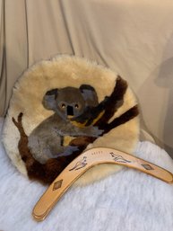 Australian Custom Made Fur Kuala Wall Hanger / Rug And Boomarang