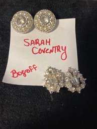 Lot Of Vintage Rhinestone Pin /Clip On Earrings Sarah Coventry /Bogoff