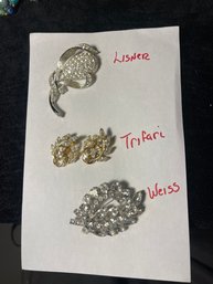Lot Of Vintage Rhinestone Pins Lisner/Trifari /Weiss