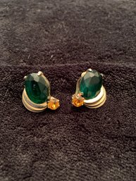 Vtg Elsa Schiaparelli Green Crystal Earrings (see Description)