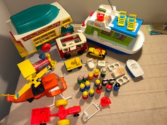 Fisher Price Lot Camper,  Boat,  Helicopter, People, Train