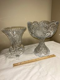 Footed Vase Cut Crystal And NUCUT CUT COMPOTE