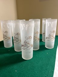 Vintage White Rock Fairy/Nymph Frosted Highball/Collins Glasses  7' Set Of 8