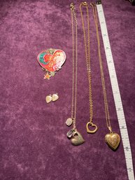 Lot Of Heart Necklaces / Locket /Monet Silver Played Heart Box