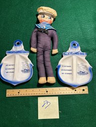 Vintage CRUISE SHIP LOT 2 Trays And Sail Doll M/S  Skyward HOLLAND AMERICA DOLL