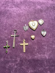 Lot #4 Of Cross And Heart Pendents / Sterling / Semi Precious Stones Locket