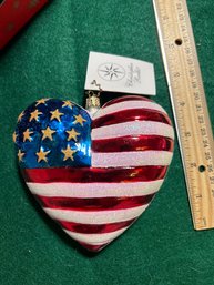 Christopher Radko Christmas American Flag Heart Ornament