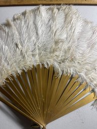 Awesome Large Ostrich Feather Hand Fan In Original Lacquer Box