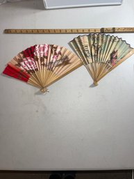 Lot 3 Paper And Wood Hand Fans
