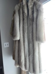 Stunning Gray / White Mink Fur Womans Full Length Coat