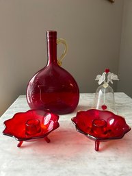 Red Glass Lot New Hampshire Colebrook Candleholder Dove Bell Heart
