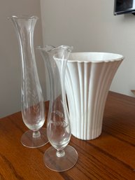 Vase Lot White Glass Bud
