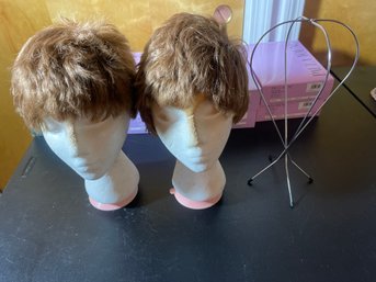 Two Paula Young Womans Wigs W/ Displays And Metal Display