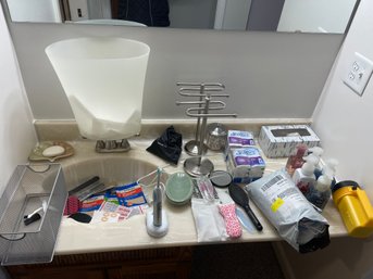 Misc Bathroom Lot / Micro Pedi/ Phillips Electric Toothbrush Tweezers 2- HandTowel HoldersPlastic Garbage