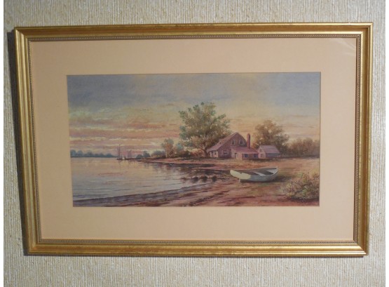 Early 20th Century Original Watercolor Shore Scene - Illeg. Signed W. H. Ken....?