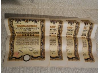 Lot Of 4 - 1922 German Bonds - Sequentially Numbered - 10,000 Marks