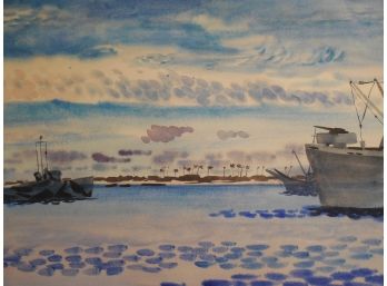 Jason Schoener (1919 - 1997) - Original Watercolor Eniwetok Atoll US Navy Ships 1944 WWII