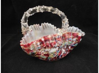 Victorian End Of Day Art Glass Basket With Thorn Handle
