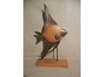 22 Inches Tall - Mid  Century Modern Brass & Wood Angel Fish - Sculpture