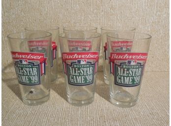 Set Of 6 July 13, 1999 Fenway Park All Star Game Budweiser Baseball Beer Glasses