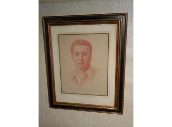 Antique Well Done Conte Crayon Portrait Of A Man Illeg Signed - Very Nice Frame