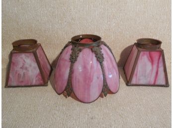 Lot Of 3 Old Pink Slag Glass Lamp / Light Shades