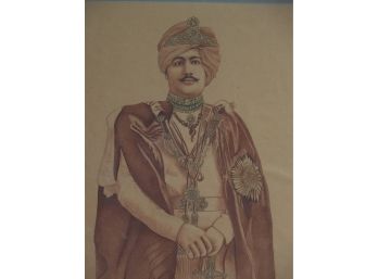 Early 20th Century Original Watercolor Painting Royal Prince India - Bhupinder Singh Of Patiala ? #3