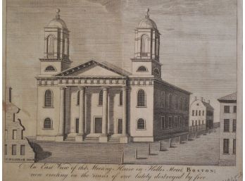 Period Engraving Of A East View Of The Meeting House In Boston Massachusetts C Bulfinch Delin Vallance Sc
