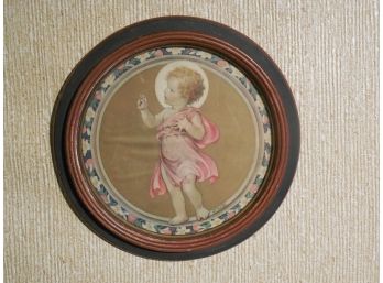 Vintage Print Of Young Saint / Jesus  - By JWS- Nice Art Deco Round Frame