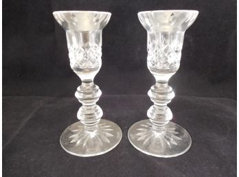 Pair Of Signed Waterford Cut Crystal Candlesticks