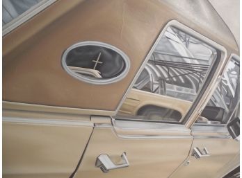 20th Century Large Original Oil Painting  - Close Up Image Of An Antique Car