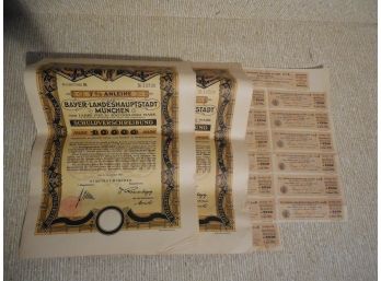 Lot Of 2  - 1922 German Bonds -10,000 Marks Together With A 1919