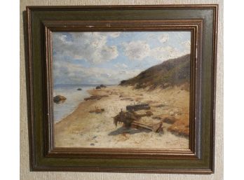 Herman Hartwich (1853 - 1926) 1895 Original Oil Painting Beach / Shore Scene 'One Summer'