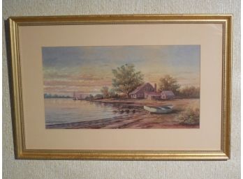 Early 20th Century Original Watercolor Shore Scene - Illeg. Signed W. H. Ken....?