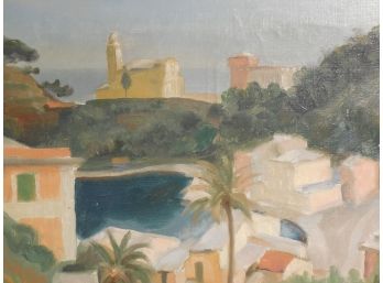 Marcel Frere (1906 - 1992) Original Oil Painting -  Mediterranean ? Landscape With Palms