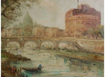 20th Century Original Oil Painting - Impressionist - On The River Tiber - By Antonio Medros