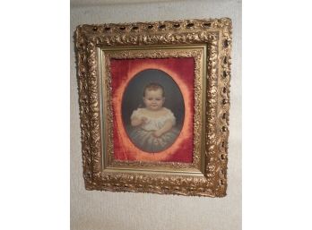 19th Century Original Oil Painting Portrait Of A Baby - Wonderful Victorian Frame