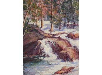 Elaine Worchel (20/21st Century) Small Original Oil Painting New Hampshire Winter Stream