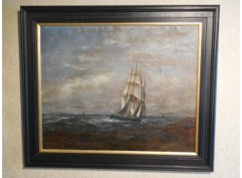 19th Century Large Original Oil Painting Seascape Illeg. Signed
