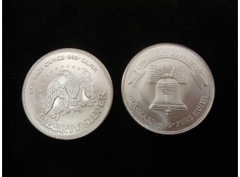 Lot Of 2 - 1 Troy Oz Silver Rounds .999 - Liberty Silver #3