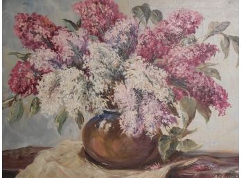 Early 20th Century Original Floral Oil Painting Lilacs - Signed Brauner