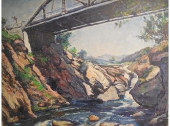William Fisher  (1891 - 1985) Large Original Oil Painting Rocky Maine Waterfall