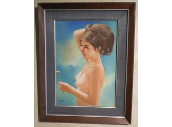 Mid  20th Century Original Oil Painting Nude Woman Artist Signed - Sun - Asian / Chinese