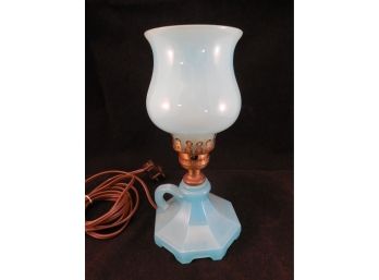 Vintage Blue Opaline Art Glass Finger Lamp