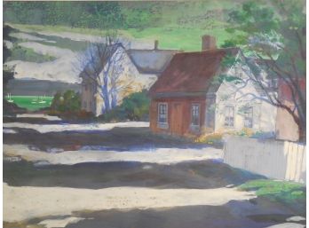 J. Philip Richards (1906 - 1991) Large Original Watercolor/ Gouache Coastal Village Scene