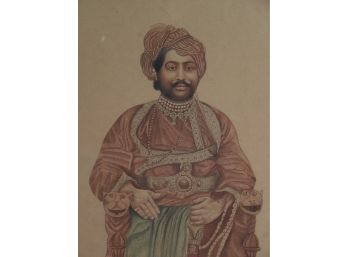 Early 20th Century Original Watercolor Painting Royal Prince India - Bhupinder Singh Of Patiala ? #2