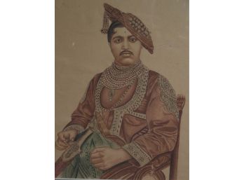 Early 20th Century Original Watercolor Painting Royal Prince India - Bhupinder Singh Of Patiala ? #1